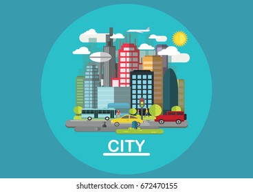 City Vector with Flat Design style