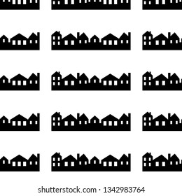 city, vector icon, background, black and white silhouette seamless pattern