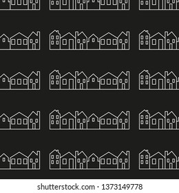 city, vector icon, background, black and white silhouette seamless pattern