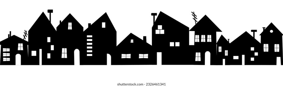 ciudad, icono vector, fondo, silueta en blanco y negro
