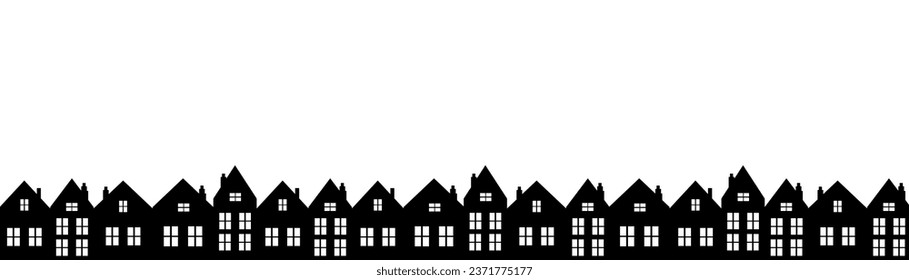 ciudad, icono vector, fondo, silueta en blanco y negro