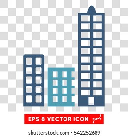 City vector icon. Image style is a flat cyan and blue pictograph symbol.