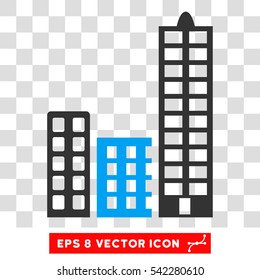 City vector icon. Image style is a flat blue and gray pictogram symbol.