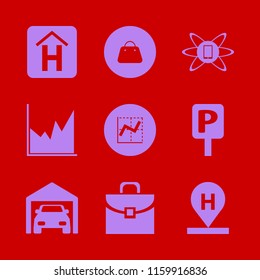 city vector icons set. with hotel sign, hotel location, briefcase and parking sign in set
