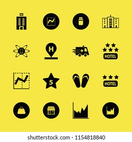 city vector icons set. with shop, hotel five stars, hotel location and hotel three stars in set