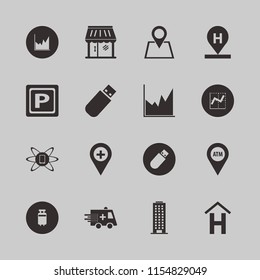 city vector icons set. with travelling luggage, phone technology, office building and hotel location in set