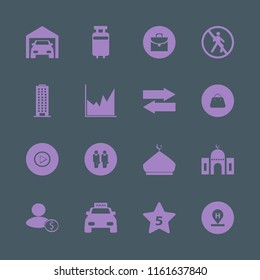 city vector icons set. with travelling luggage, graph, mosque and briefcase in set