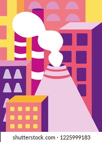 City vector illustration with pink and violet colors