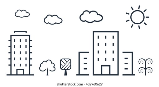 City vector illustration in thin line style.