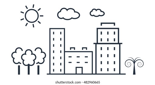 City vector illustration in thin line style.
