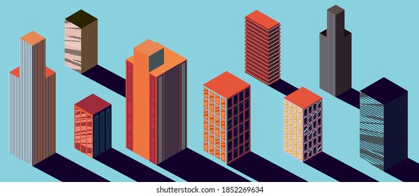 edificio de rascacielos isométrico vectorial de ciudad