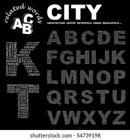 STADT. Kollektion von Vektorbriefen. Wordcloud-Illustration.
