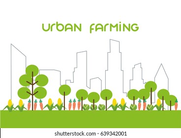 city vector line concept. garden and farming on city landscape.