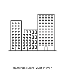 Icono lineal del vector de la ciudad. Diseño de letreros planos de edificios. Símbolo de construcción aislado pictograma. Símbolo de símbolo de símbolo de interfaz de usuario de UX de bienes raíces 