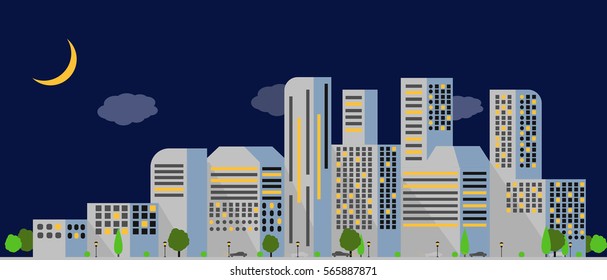 City vector night scene