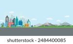 city vector with road, buliding and mountain
