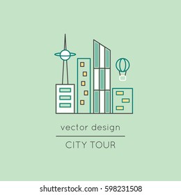 City vector thin line icon. Colored isolated symbol. Logo template, element for travel agency products, tour brochure, excursion banner. Simple mono linear modern design.
