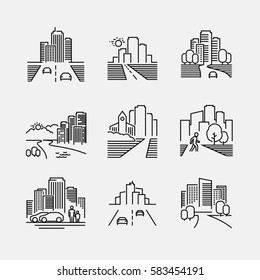 City vector thin line style icons