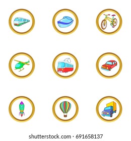 City vehicle icons set. Cartoon set of 9 city vehicle vector icons for web isolated on white background