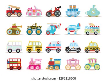 CITY VEHICLES AND CARS, TRAIN, SHIPS AND PLANES