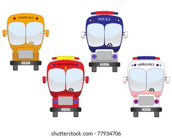 city vehicles set against white background, abstract vector art illustration