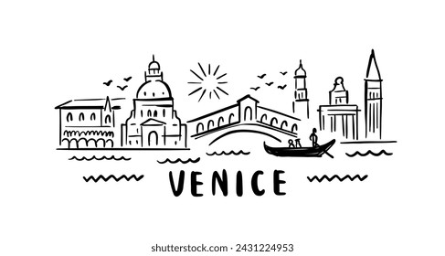 city of Venice in sketch style on white