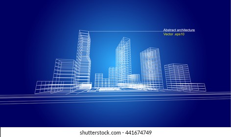 city view, architecture abstract, 3d illustration vector