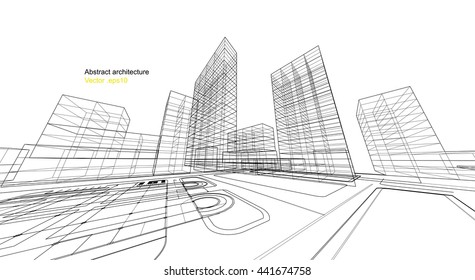 city view, architecture abstract, 3d illustration vector