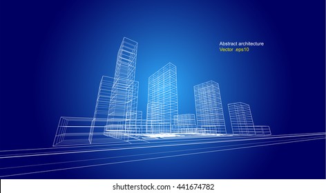 city view, architecture abstract, 3d illustration vector