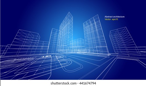 city view, architecture abstract, 3d illustration vector