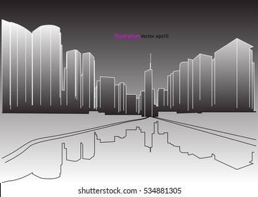 city view, architecture abstract, 3d illustration vector