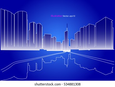 city view, architecture abstract, 3d illustration vector