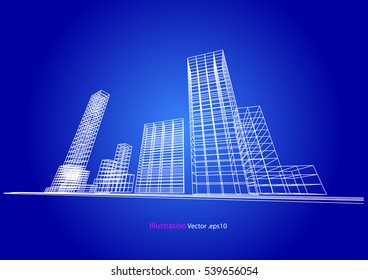 city view, architecture abstract, 3d illustration vector
