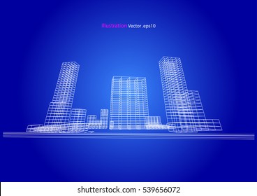 city view, architecture abstract, 3d illustration vector
