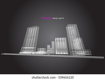city view, architecture abstract, 3d illustration vector
