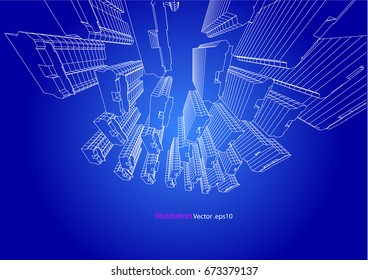 city view, architecture abstract, 3d illustration vector