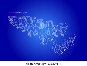 city view, architecture abstract, 3d illustration vector