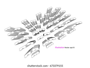 city view, architecture abstract, 3d illustration vector