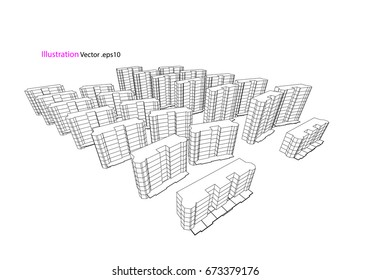 city view, architecture abstract, 3d illustration vector