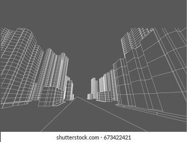 city view, architecture abstract, 3d illustration