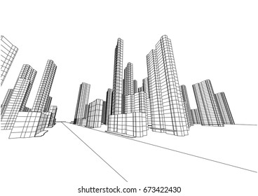 city view, architecture abstract, 3d illustration