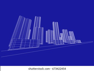 city view, architecture abstract, 3d illustration