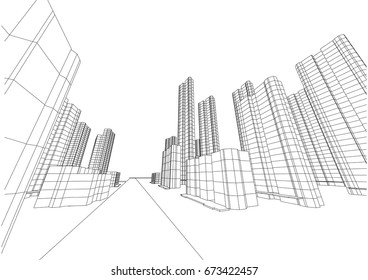 city view, architecture abstract, 3d illustration