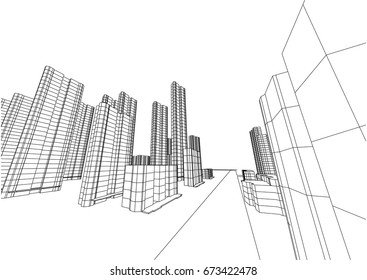 city view, architecture abstract, 3d illustration