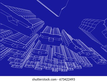 city view, architecture abstract, 3d illustration