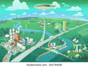 City View From The Bird's Eye. Panorama Of The City. Vector