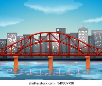 Stadtblick mit Brücke über die Flussgrafik
