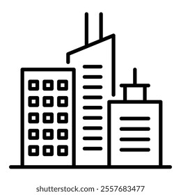 City view with buildings line icon with editable stroke