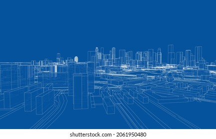 Vista de la ciudad. Edificios y calles. Representación vectorial de 3d