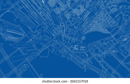 Stadtblick. Gebäude und Straßen. Vektorgrafik von 3D
